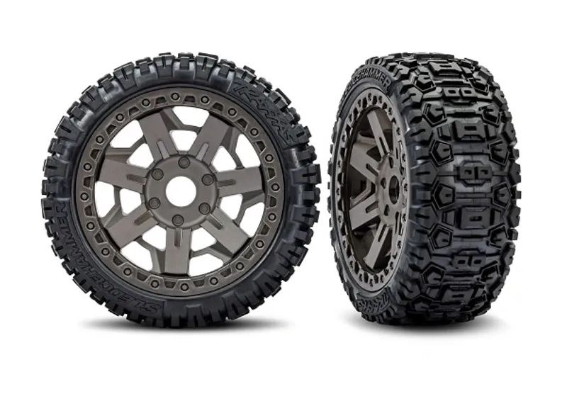 Traxxas 9071-GRAY Tires & Wheels Sledgehammer Belted/ Gray 3.0 (